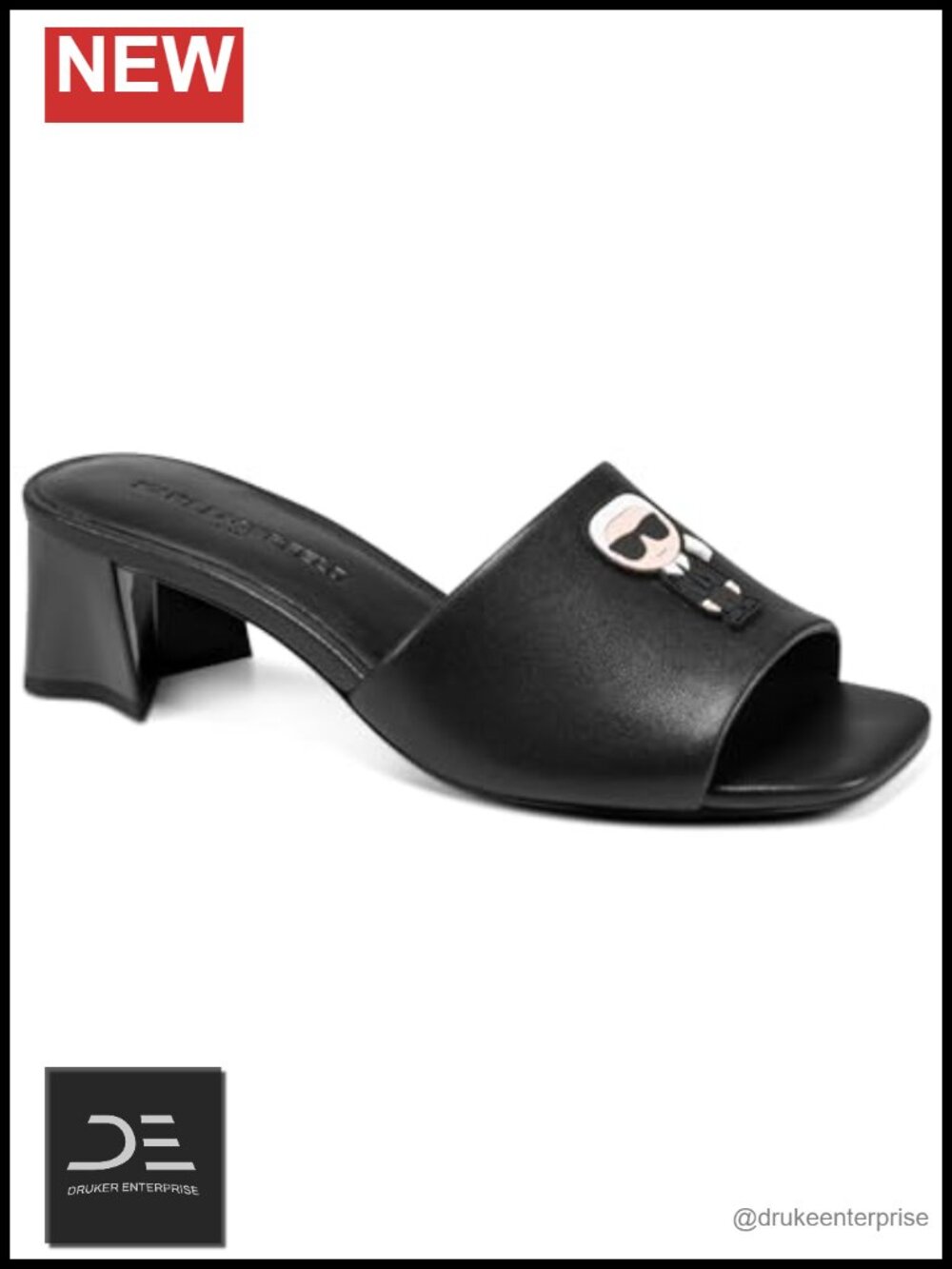 KARL LAGERFELD Women's Sandreea Block Heeled Sandal with Karl Patch, Open Toe,